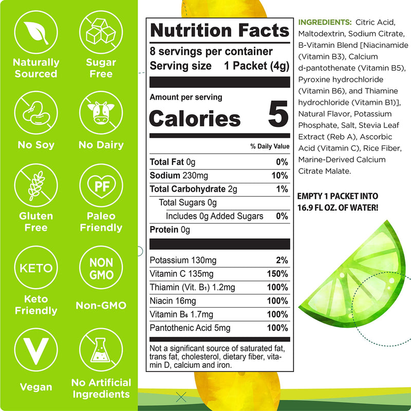 Stur Electrolytes Powder Hydration Packets | Lemon Lime | Sugar Free Water Flavor Packets for Workout Recovery | High Antioxidants & B Vitamins | Keto, Vegan, Non-GMO, Paleo (96 Packets) 96 Count (Pack of 1) - BeesActive Australia
