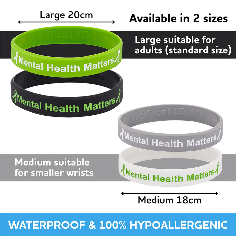 Set of 4 Mental Health Matters Awareness Bracelet Motivational Men's Women's Mental Health MHA (Large 20cm) Large 20cm - BeesActive Australia