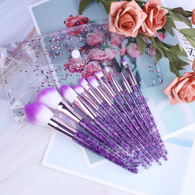10 Pieces Crystal Glitter Makeup Brushes Premium Synthetic Fiber Makeup Brush for Foundation Powder Concealers Blush and Eyeshadow (Purple) - BeesActive Australia