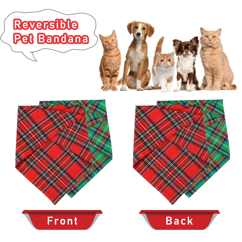 Malier 2 Pack Dog Bandana Christmas Classic Plaid Pets Scarf Triangle Bibs Kerchief Set Pet Costume Accessories Decoration for Small Medium Large Dogs Cats Pets Green + Red - BeesActive Australia