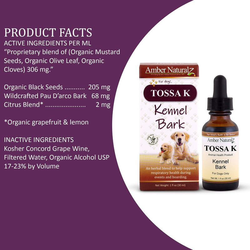 AMBER NATURALZ - TOSSA K - Kennel Bark - for Dogz - 1 Ounce - BeesActive Australia