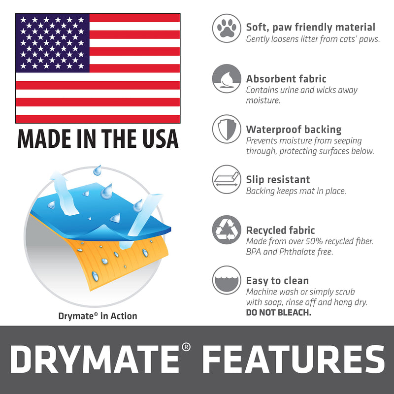 Drymate Original Cat Litter Mat, Contains Mess from Box for Cleaner Floors, Urine-Proof, Soft on Kitty Paws -Absorbent/Waterproof- Machine Washable, Durable (USA Made) Extra Large (28" x 36") Grey Stripe Black Paw - BeesActive Australia
