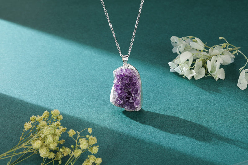 CrystalTears Amethyst Healing Crystal Necklace Natural Raw Amethyst Quartz Crystal Cluster Stone Pendant Necklace for Women Girls Christmas Gift #1 - BeesActive Australia
