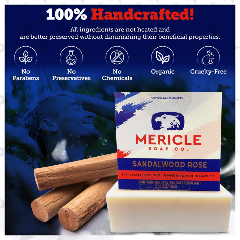 Mericle Soap Co. Sandalwood Rose Organic 5oz Body Bar | Traditional Cold Process Technology | 100% Organic & Natural Ingredients | No Chemicals or Preservatives | Made in the USA - Pack of 2 5.00 Ounce (Pack of 2) - BeesActive Australia