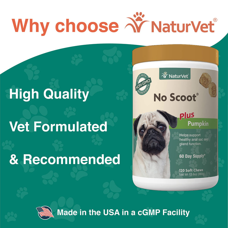 NaturVet - No Scoot for Dogs - Plus Pumpkin - Supports Healthy Anal Gland & Bowel Function - Enhanced with Beet Pulp & Psyllium Husk 120 Soft Chews - BeesActive Australia