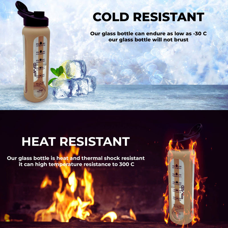 GMP star Sports Borosilicate Glass Water Bottle for Hot and Cold with Silicone Sleeve and Protein Shaker Whisk 600ml UK Company - BeesActive Australia