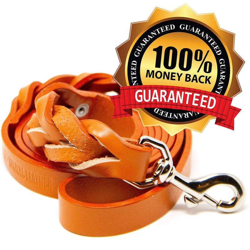 Logical Leather 6 Foot Braided Dog Leash - Heavy Duty Full Grain Leather Lead; Best for Training Orange - BeesActive Australia