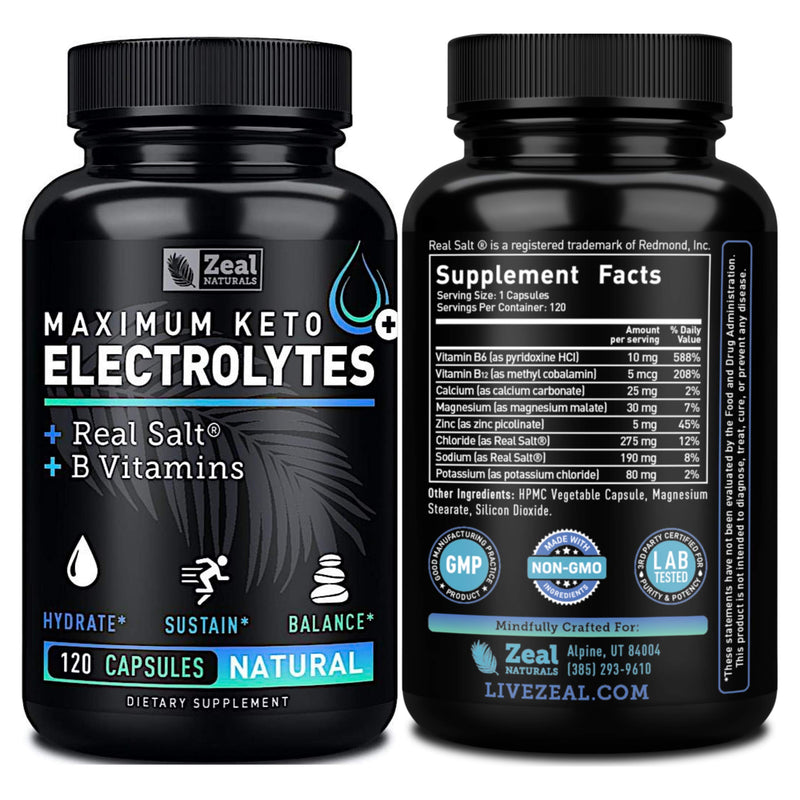 Keto Electrolyte Supplement (120 Capsules) Maximum Keto Electrolytes Supplements Pills w Real Salt®, B Vitamins, Magnesium and Potassium Supplement - Salt Pills & Electrolyte Tablets - BeesActive Australia