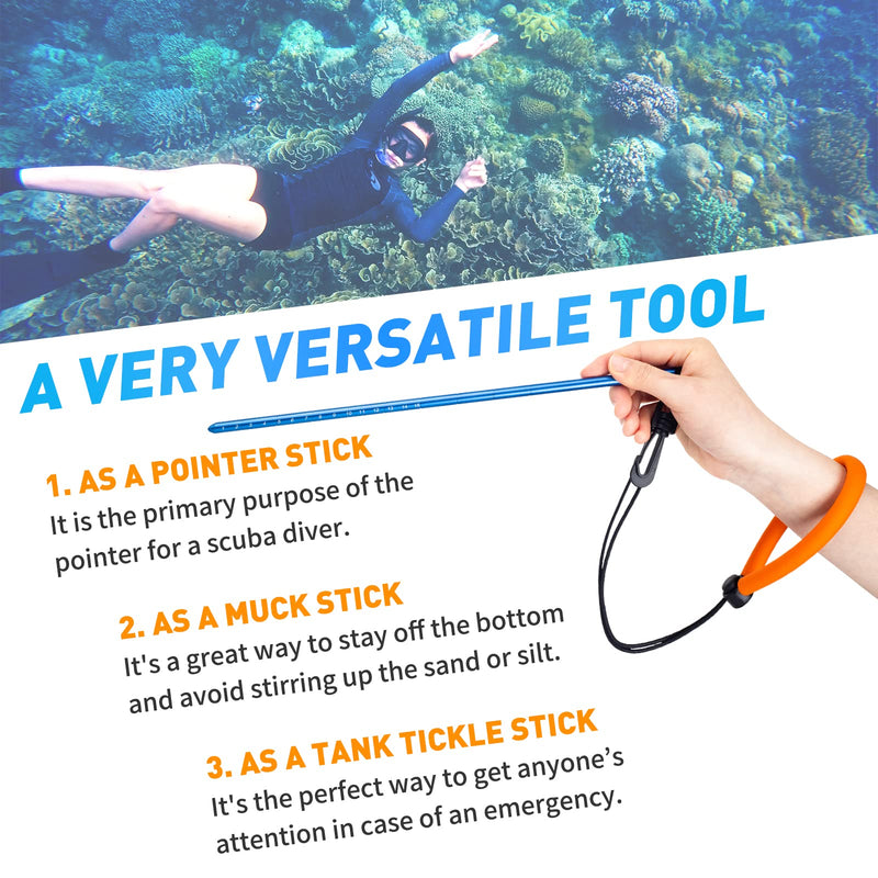 Pecihiko Scuba Diving Stick, 13'' Aluminium Alloy Lobster Tickle Stick Pointer Rod with Measurement, Adjustable Lanyard and Swivel Snap Bolt for Underwater Shaker Noise Maker Snorkeling Blue - BeesActive Australia