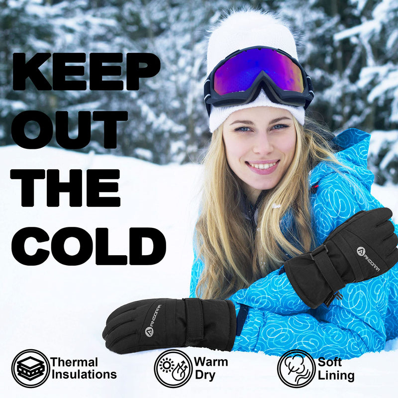 ANDORRA Women's Waterproof Touchscreen Ski Gloves Black Small - BeesActive Australia