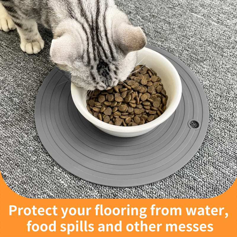 Ptlom Pet Food Mat for Dog and Cat Placemat 2 Pcs, Mat for Prevent Food and Water Overflow, Suitable for Medium and Small Pet,Silicone, 9.5"* 9.5" 9.5"x9.5" Grey - BeesActive Australia