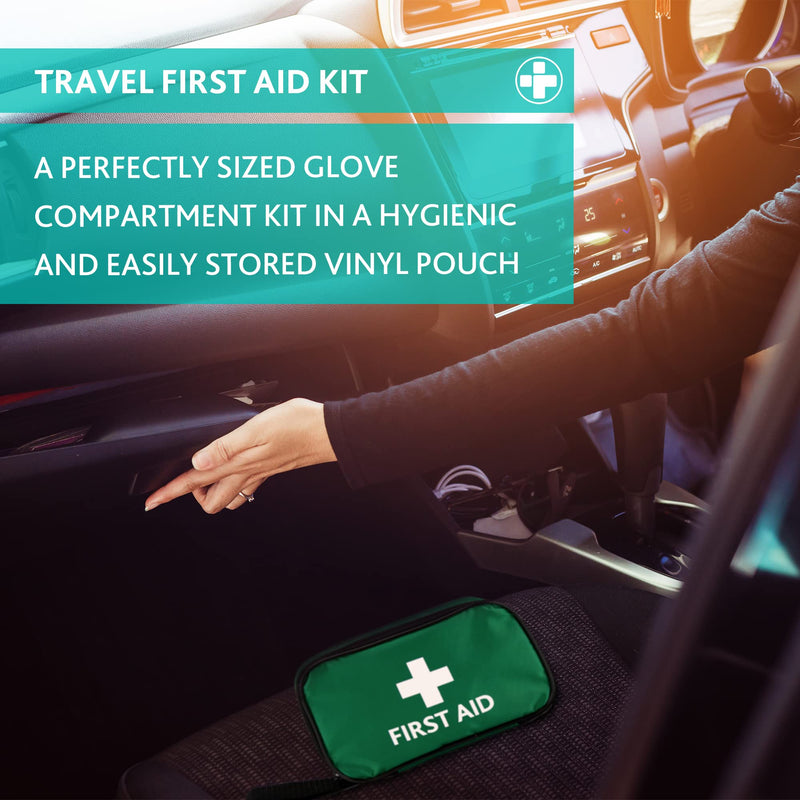 Reliance Medical - (REL416) Handy Travel First Aid Kit, Travel Pouch With, Bandages, Cotton Wool Balls, Gloves, Plasters, Safety Pins, Scissors, Slick Bag And Cleansing Wipes (Green) 1 Count (Pack of 1) - BeesActive Australia