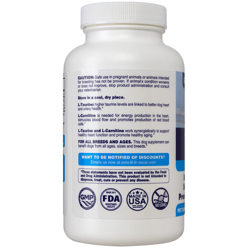 Taurine Supplement for Dogs, Meets RDA of 500 mg per 25lbs Weight Unlike Most Competitors, 120ct, Vet Endorsed for Enlarged Heart (DCM), Congestive Heart Failure (CHF) Taurine Deficiency, Heart Murmur - BeesActive Australia