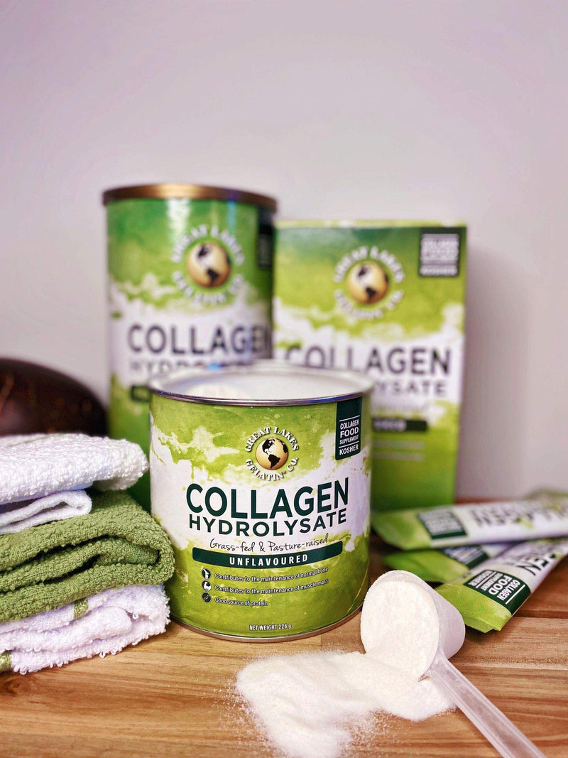 Great Lakes Gelatin Collagen Hydrolysate, Grass-Fed Bovine Hydrolysed Collagen Peptides Protein Powder Supplement, Unflavoured, 226g, Can - BeesActive Australia