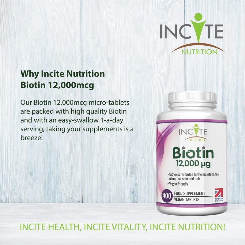 Biotin Hair Growth Supplement 12,000mcg - 400 Tiny 6mm Tablets (Full Year Plus Supply) - Biotin Hair Growth Tablets for Men & Women Biotin Tablets Hair Supplements Hair Support Made in The UK Biotin 12,000mcg - BeesActive Australia