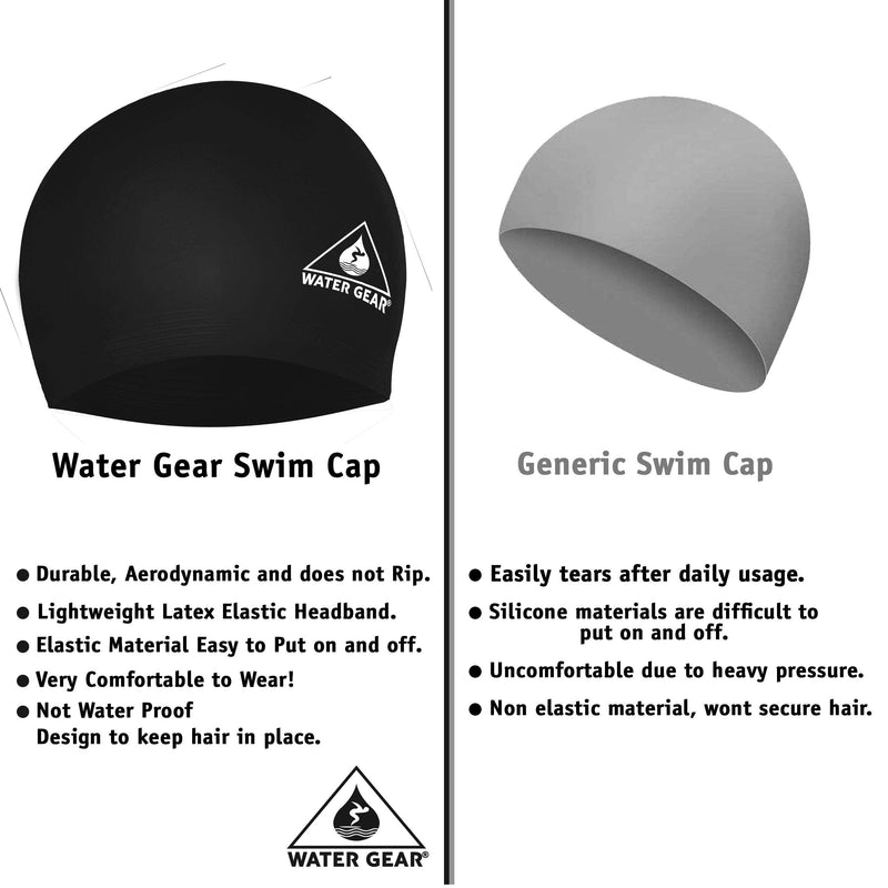 Water Gear Latex Adult Swim Cap - Durable and Flexible Unisex Non-Waterproof - Great for Short and Long Hair - Improve Your Performance - Triathlon Swimmers and Athletes BLACK - BeesActive Australia
