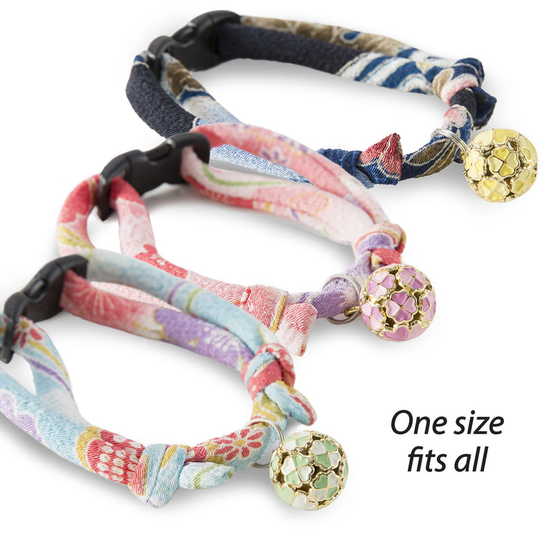 Necoichi Chirimen Cat Collar with Clover Bell, Handcrafted in Japan, 1 Size fits All Pastel Pink - BeesActive Australia