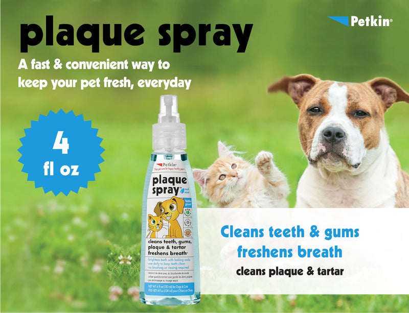 Petkin Plaque Spray, Cool Mint, 4 Fl Oz – Cleans Teeth & Gums, Removes Plaque & Tartar, Freshens Breath & Whitens Teeth with Baking Soda - Ideal Cat & Dog Dental Spray with No Brushing or Rinsing - BeesActive Australia