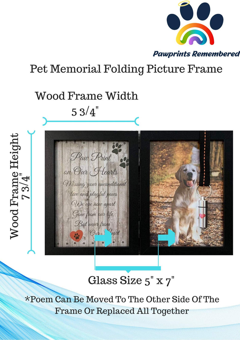 Pawprints Remembered Pet Memorial 5"x7" Picture Frame for Dog or Cat with Ribbon and Hanging Pendant - Features a Folding Photo Frame and Sympathy Poem - Loss of Pet Gift Heart Pendant - BeesActive Australia