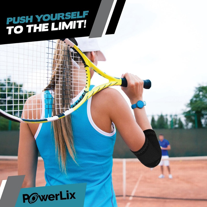 POWERLIX Elbow Support for Men/Women/Kids, 2 Pack Elbow Brace Compression Arm Support for Tendonitis, Tennis Elbow, Golfers Elbow, Support Sleeves for Sports Protection and Pain Relief, Black, Medium M - BeesActive Australia