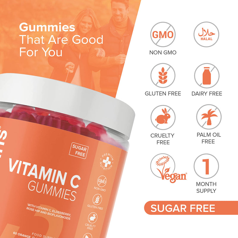 Vitamin C Gummies Sugar Free � 250 mg High Strength Vitamin C for Adults � with Added Bioflavonoids, Rose Hip, Elderberry & Zinc - Immune System Support - Vegan- Gluten Free - by Novomins - BeesActive Australia