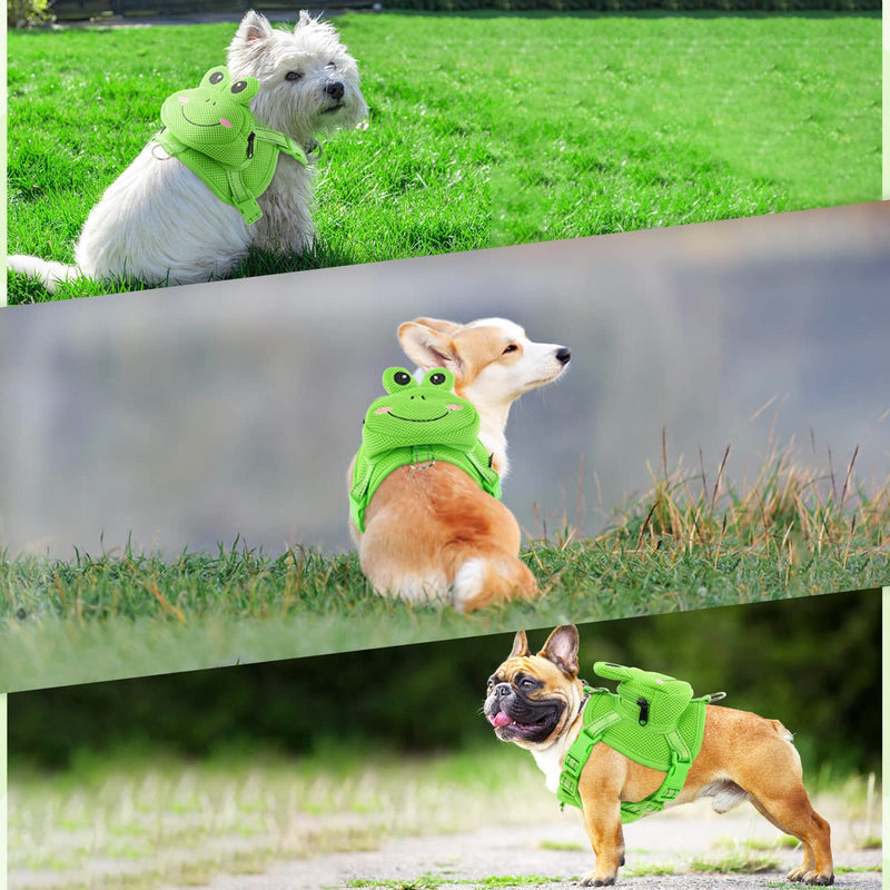 OUOBOB Dog Backpack Harness Dog Self Carrier Bag Adjustable No-Pull Pet Harness Vest Puppy Mesh Saddle Bag with D-Ring Cute Frog Backpack for Outdoor Travel Hiking Daily Walking Small Medium Dogs Green Frog - BeesActive Australia