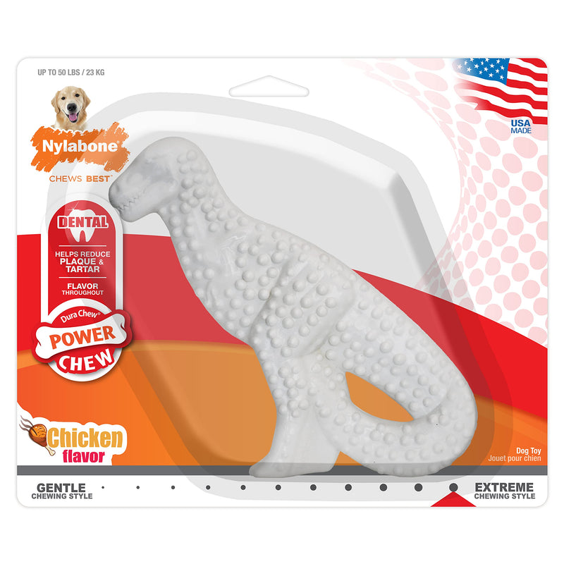 Nylabone Dental Dinosaur Power Chew Durable Dog Toy Bursting with Bold Flavor for Aggressive Chewers - Made in USA Chicken Large/Giant (1 Count) - BeesActive Australia