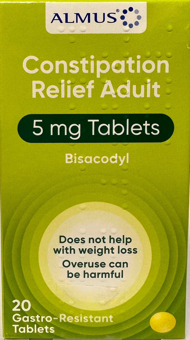 Almus Constipation Relief Gastro-Resistant Tablets 5 mg Bisacodyl - 3 x 20 Tablets - BeesActive Australia