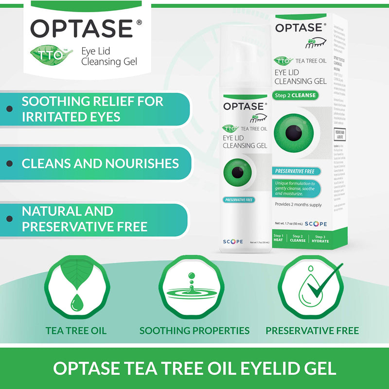 OPTASE TTO Eye Lid Cleansing Gel - Tea Tree Oil Eyelid Cleanser for Dry Eye Relief - Preservative Free, Natural Ingredients - Soothes Dry Eye and Eyelid Irritation - Made with Pro-Vitamin B5-1.7 oz - BeesActive Australia