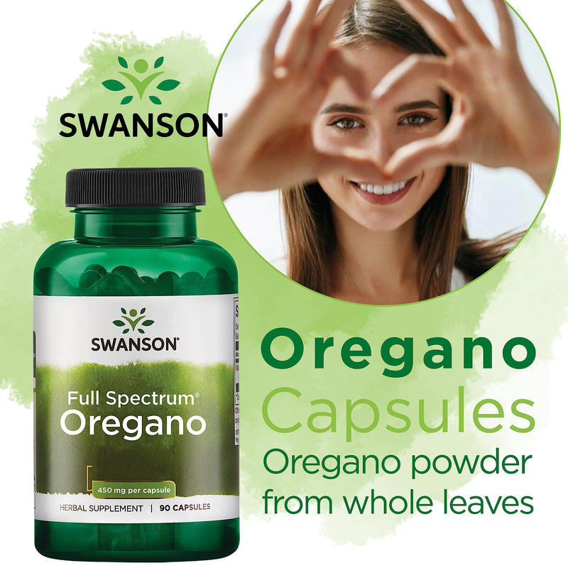 Swanson Full Spectrum Oregano, Origanum vulgare, 450mg, 90 Capsules, High Strength, Laboratory Tested, Soy Free, Gluten Free, Non-GMO - BeesActive Australia