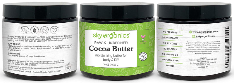 Cocoa Butter by Sky Organics (16 oz) Pure Unrefined Raw Cocoa Butter for Body, Hair and DIY Raw Cocoa Body Butter Natural Cocoa Butter 1 Pound (Pack of 1) - BeesActive Australia