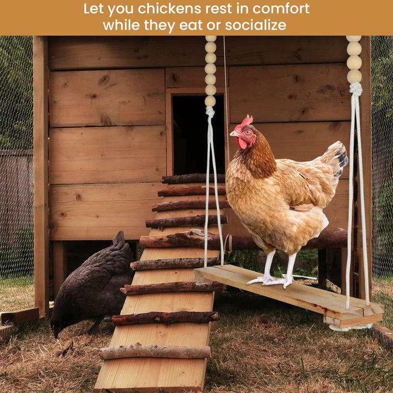 CW&WC Chicken Swing Toys for Chickens Coop with Adjustable Roost - Large Ladder Bar Accessories and Gifts Owners – Includes Ropes & Metal Hook (15.5In x 2.75In), A212 - BeesActive Australia