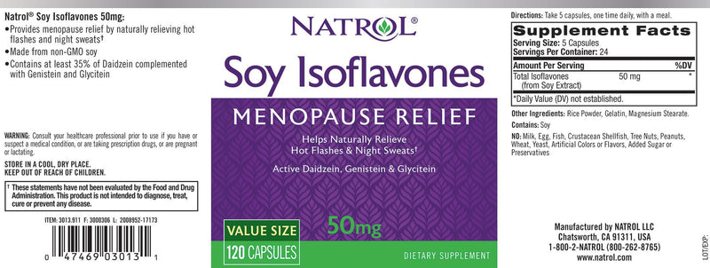 Natrol Soy Isoflavones Capsules, Menopause Relief, 50mg, 120 Count (Pack of 2) - BeesActive Australia