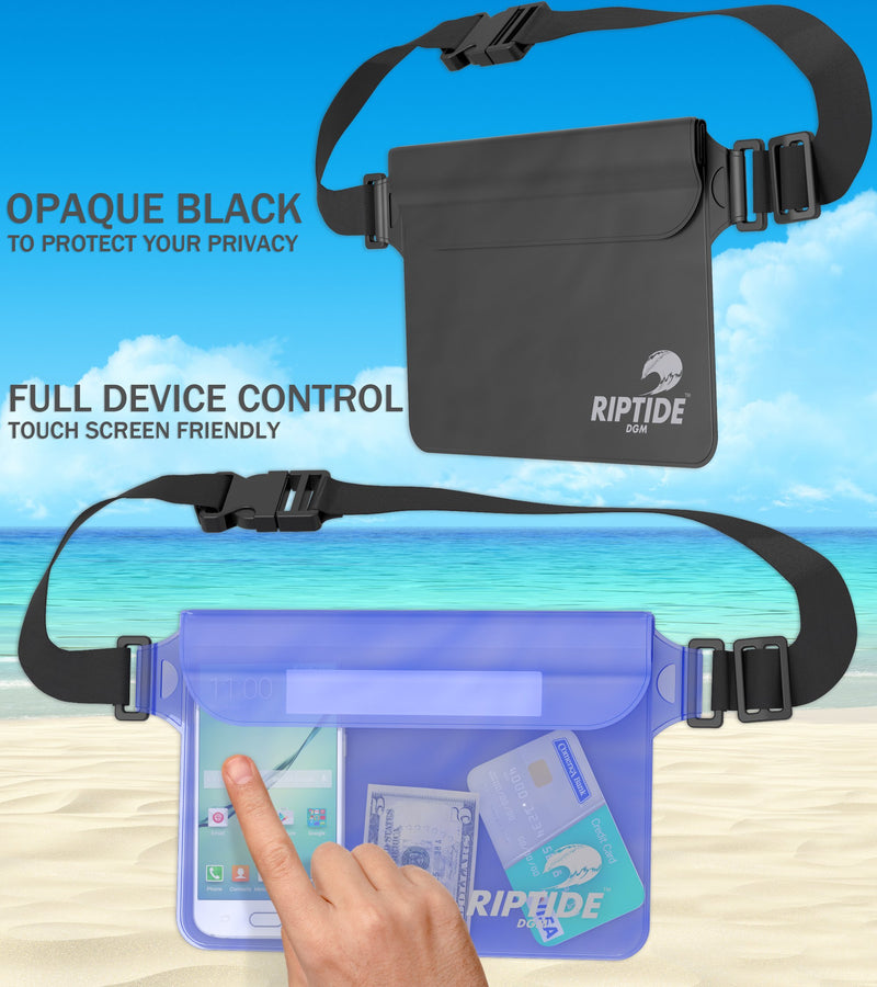 [AUSTRALIA] - Waterproof Fanny Pack Pouch (2 Pack) for Men & Women Dry Bag Water Resistant with Adjustable Waist Strap - Protects Valuables at Water Sports Or Boating Snorkeling Swimming Skiing Opaque Black/Clear Back & Sheer Pink 