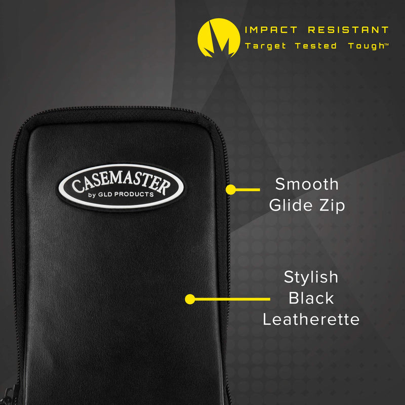 Casemaster Mini Pro Black Leatherette Dart Case with Room for 6 Darts, Steel Tip or Soft Tip, with Slim Profile Leather-Like Covering and Built-in Pockets for Flights, Shafts and Tips - BeesActive Australia