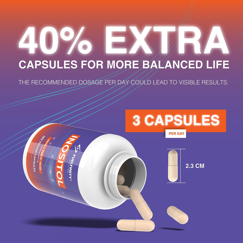 Myo-Inositol & Folic Acid | 2000mg Inositol | 180 Capsules | PCOS and Fertility Supplement | Vegan | FuelFinity� Superlative Manufacturing Standards | Capsule Format 180 count (Pack of 1) - BeesActive Australia