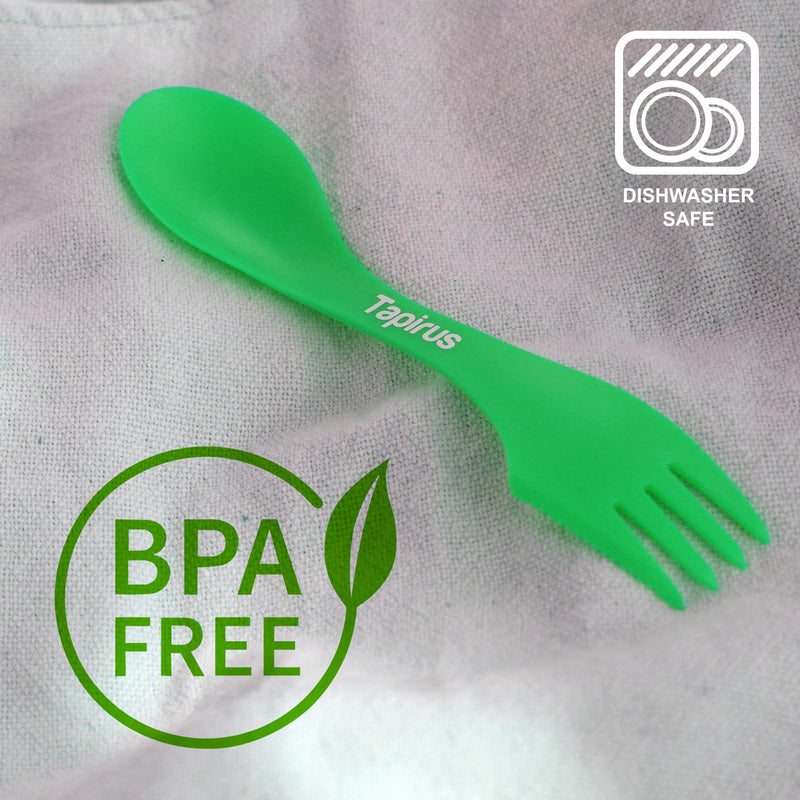 Tapirus 4 Spork to Go Set - Durable and BPA Free Sporks - Spoon, Fork and Knife Combo Utensils Flatware - Mess Kit for Camping, Hunting and Outdoor Activities - Comes in a Carrying Case Green - BeesActive Australia
