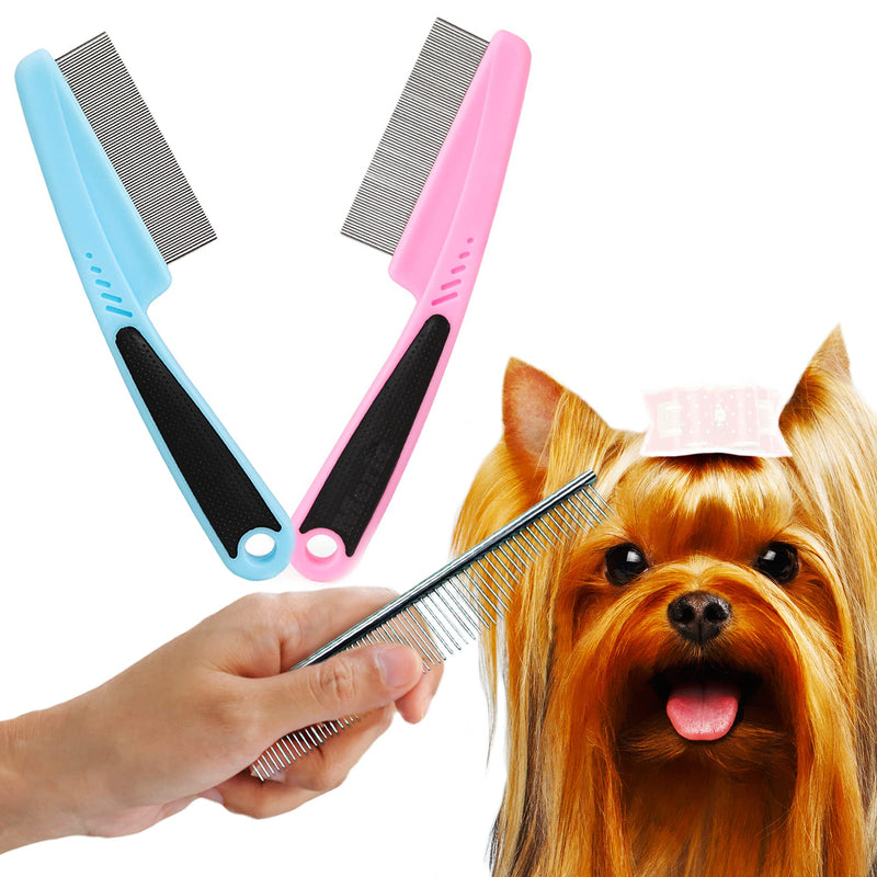 Meric Cat, Dog & Ferret Flea Combs, Rubber & Stainless Steel Grooming Brushes, Pink, Light Blue and Silver, 3 Pieces Per Set - BeesActive Australia