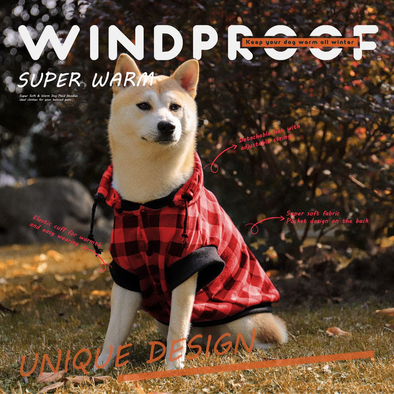 PAWZ Road Dog Coat Plaid Dog Sweater British Style Dog Vest Windproof Dog Jacket Dog Winter Clothes for Small Medium Large Dogs from Size S to 3XLarge XL: (Back Length 21.7" Chest 33.9") Red - BeesActive Australia