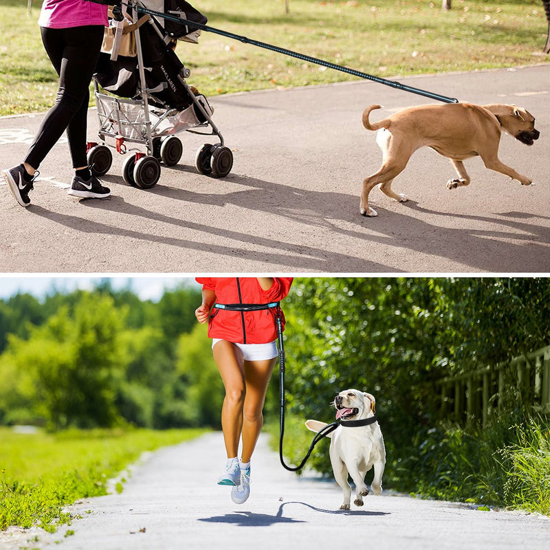 PHILORN Hands Free Dog Leash for Running, Jogging | Reflective Stitching, Adjustable Waist Belt(24"-47"), Phone Pouch, Shock Absorbing Dual Handle Bungee(47"-67") for Up to 150lbs Large Dog Blue - BeesActive Australia