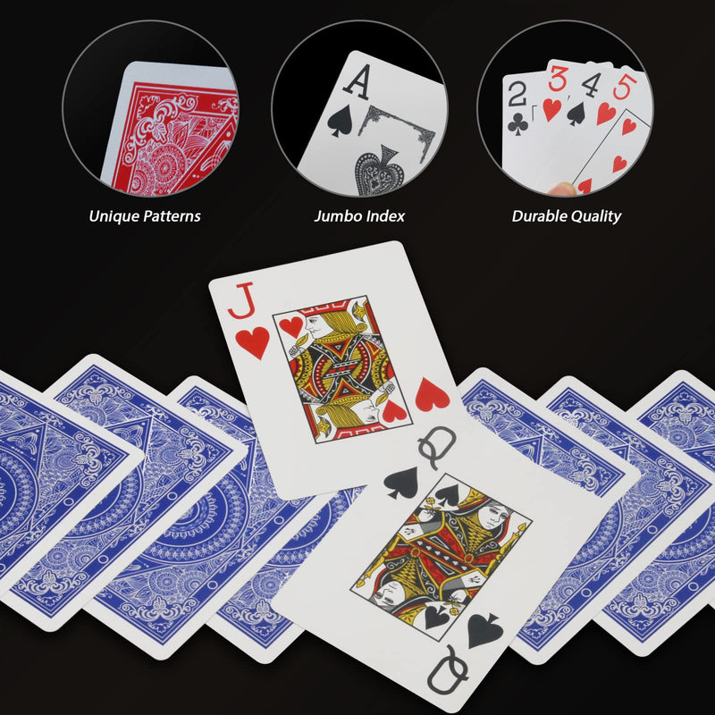 INTEGEAR Playing Cards 2 Decks Waterproof Plastic Poker Cards for Texas Holdem Poker Go Fish and More Card Games Standard and Jumbo Index 2.5" x 3.5" Red/Blue 2 Pack (Jumbo Index) - BeesActive Australia