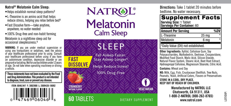 Natrol Advanced Melatonin Calm Sleep, Fast Dissolve Tablets, Strawberry Flavor, 60 Count 60 Count (Pack of 1) - BeesActive Australia