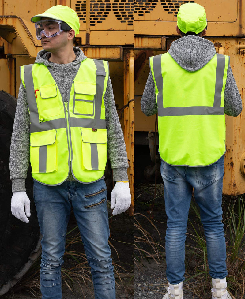 Zojo High Visibility Safety Vest, Reflective with Multi-Functional Pockets and Zipper,for Men Women work 1 Yellow - BeesActive Australia