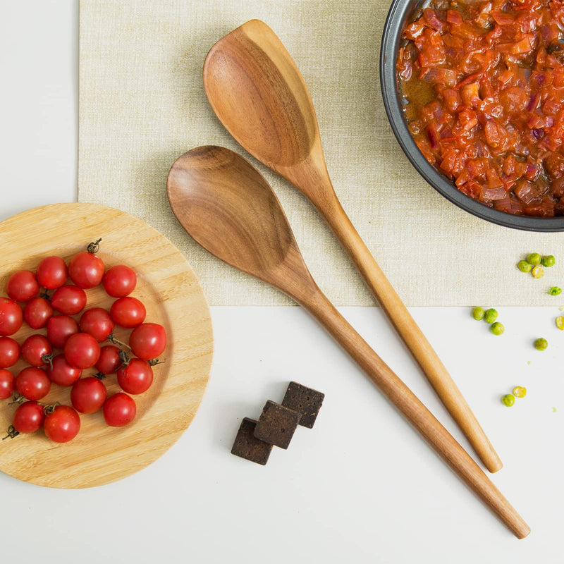 MornHalo 2PCS Acacia Wooden Spoons For Cooking-14 Inch Smooth Finish Corner Spoon And Cooking Spoons-Comfortable Grip Wood Spoons for Cooking - Non-Stick Wooden Cooking Utensils spoons+corner spoon - BeesActive Australia