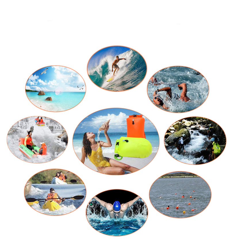 MARJAQE Swim Buoy,20L Storage Swimming Life-Saving Dry Drift Bag for Open Water Swimmers, Triathletes, Kayakers and Snorkelers, Highly Visible Buoy Float for Safe Swim Training Fluo Green - BeesActive Australia