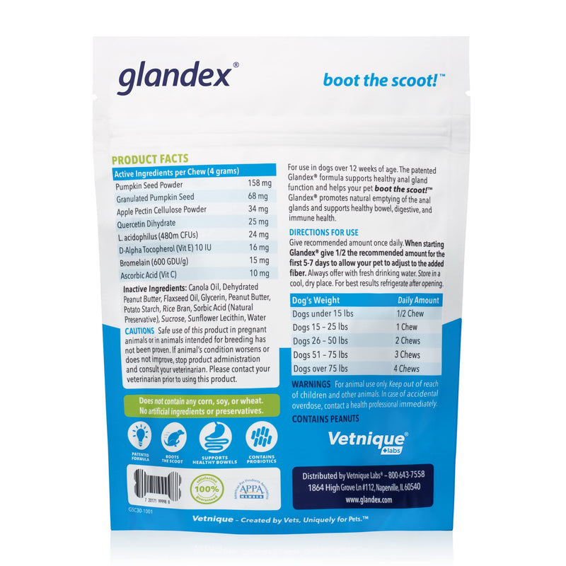 Glandex 30ct Peanut Butter Anal Gland Soft Chews with Glandex 75ct Pet Wipes Bundle by Vetnique Labs - BeesActive Australia
