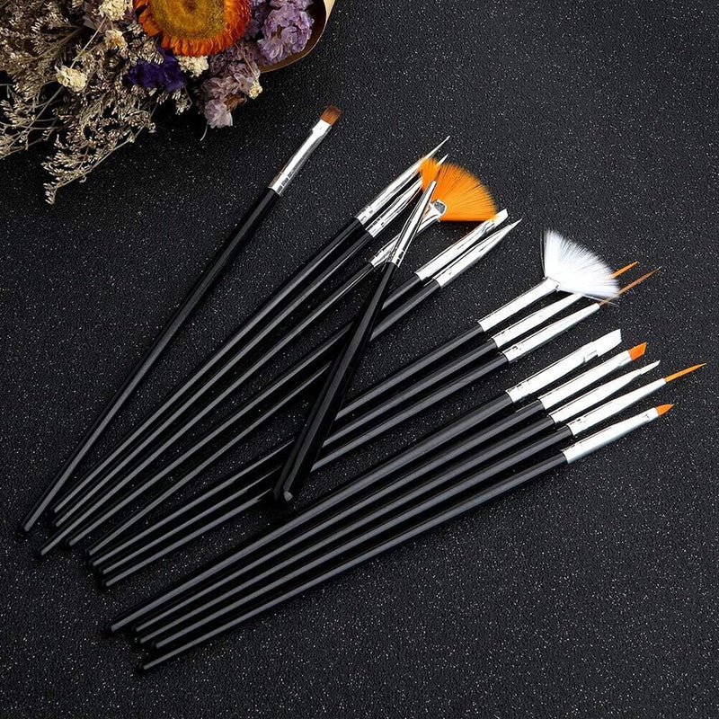 JOYJULY 20pcs Nail Art Design Tools, 15pcs Painting Brushes Set with 5pcs Dotting Pens, BLACK … Black Brushes with Dotting Pens - BeesActive Australia