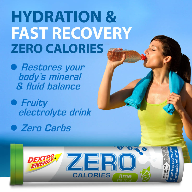 Dextro Energy Zero Calories I Recovery and Hydration Electrolyte Drink I Zero Effervescent Tablets I Lime | 3 Tubes, 60 Tablets | - BeesActive Australia