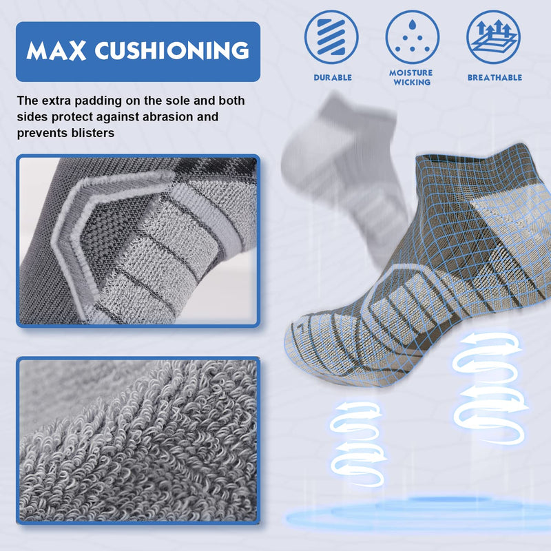 Hylaea Athletic Running Socks Cushion Padded Moisture Wicking Low Cut 3 Pairs Black Grey White Small - BeesActive Australia