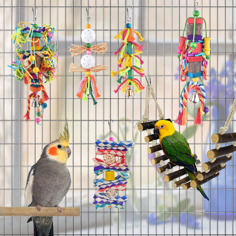 KATUMO Small Bird Toys, Natural Wood Ladder Colorful Bamboo Hanging Shredding Toys Parrot Chew Wooden Blocks Bird Perch for Parakeets, Conures, Cockatiels, Budgies, Love Birds and Other Small Birds - BeesActive Australia